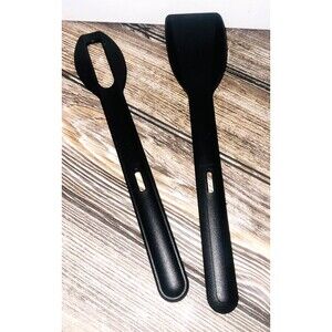 2 Tupperware Slotted Stir Utensil Serving Spoon 12" Long Kitchen Tool Black 2741